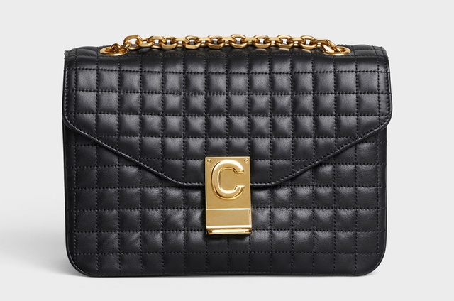 Celine中號黑色絎縫小牛皮C Bag手袋