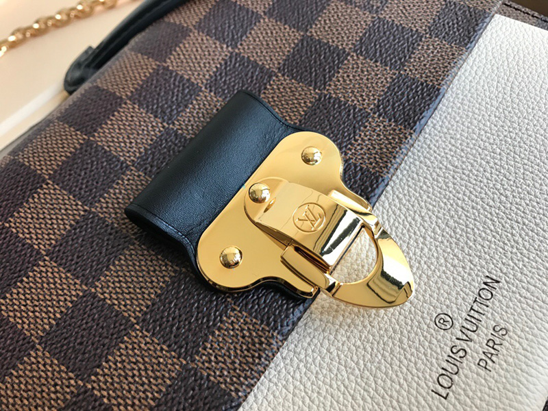N40113 LV VAVIN 小號(hào)手袋 Damier Ebene咖啡格帆布女包 LV鏈條包 奶白