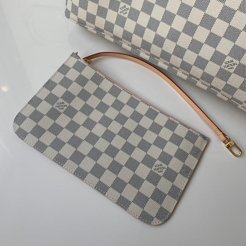 N41604 LV Neverfull 大號手袋 Damier Azur 白格帆布女包 LV購物袋