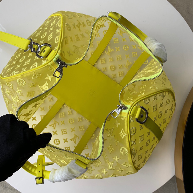 M55380 LV Keepall 50 旅行袋 Monogram刺繡透視圖案旅行包 黃色