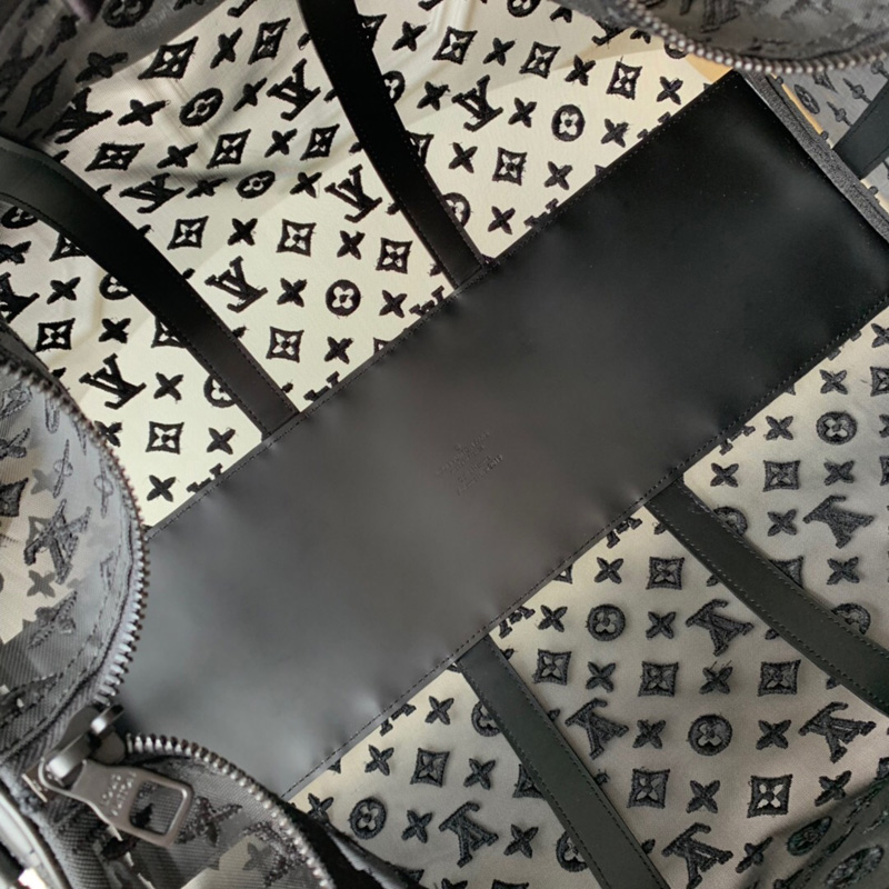 M53971 LV Keepall 50 旅行袋 Monogram刺繡透視圖案旅行包 黑色
