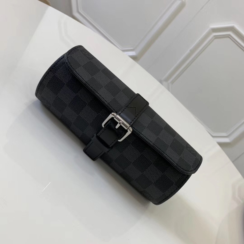 N41137 LV 3枚裝腕表盒 Damier Graphite黑格帆布 LV手表圓筒盒