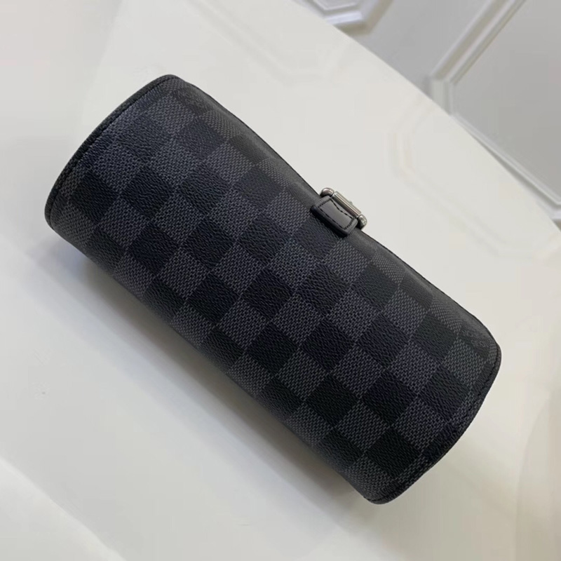 N41137 LV 3枚裝腕表盒 Damier Graphite黑格帆布 LV手表圓筒盒