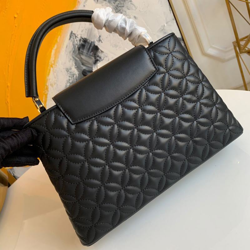 M55366 LV CAPUCINES 小號手袋 Monogram 花卉綿羊皮女包 黑色