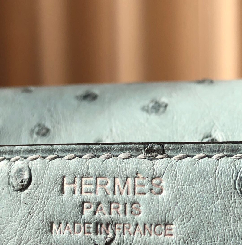 Hermes Kelly系列 愛馬仕凱莉包 純手工定制版 25cm KK級鴕鳥皮 冰川藍(lán)