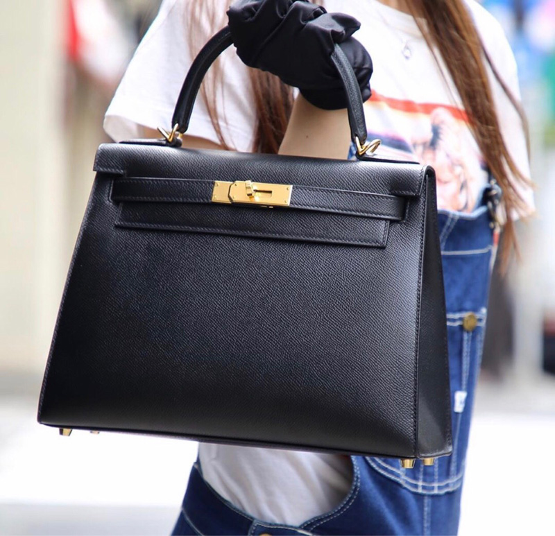 愛馬仕Hermes Kelly系列 凱莉包 純手工定制版 28cm epsom皮手掌紋 黑色