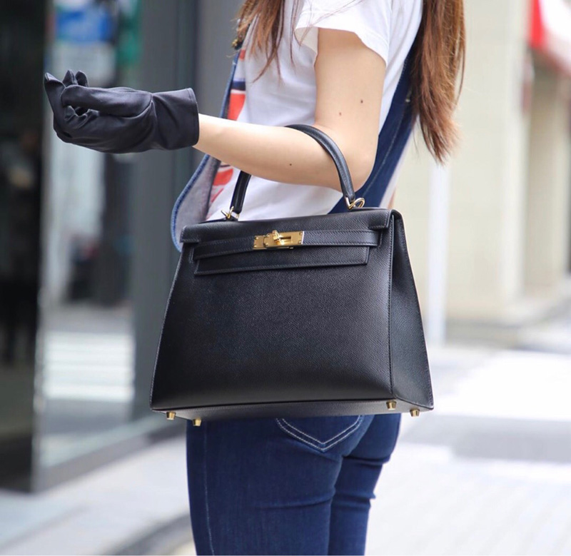 愛馬仕Hermes Kelly系列 凱莉包 純手工定制版 28cm epsom皮手掌紋 黑色