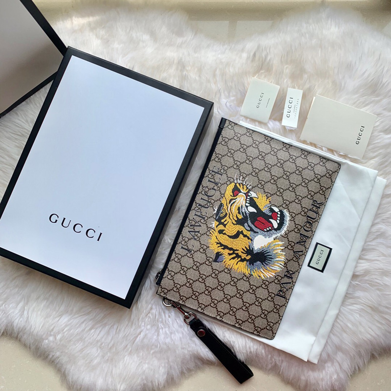 473956 Gucci Neo Vintage高級人造帆布手拿包 Gucci虎頭印花手包