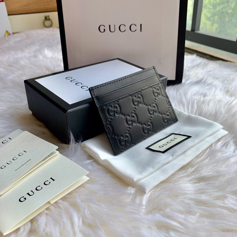 233166 Gucci Signature皮革卡片夾 Gucci卡包 牛皮壓花黑色