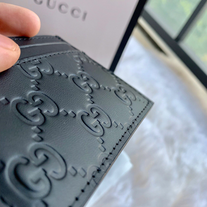 233166 Gucci Signature皮革卡片夾 Gucci卡包 牛皮壓花黑色