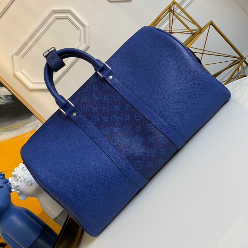 M30235 LV KEEPALL 45旅行袋(配肩帶) LV Taiga 皮革旅行袋 藍色