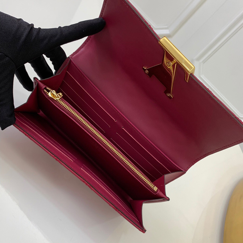 M68590 LV CAPUCINES 錢夾 LV鉤扣女士長款錢夾 玫紅