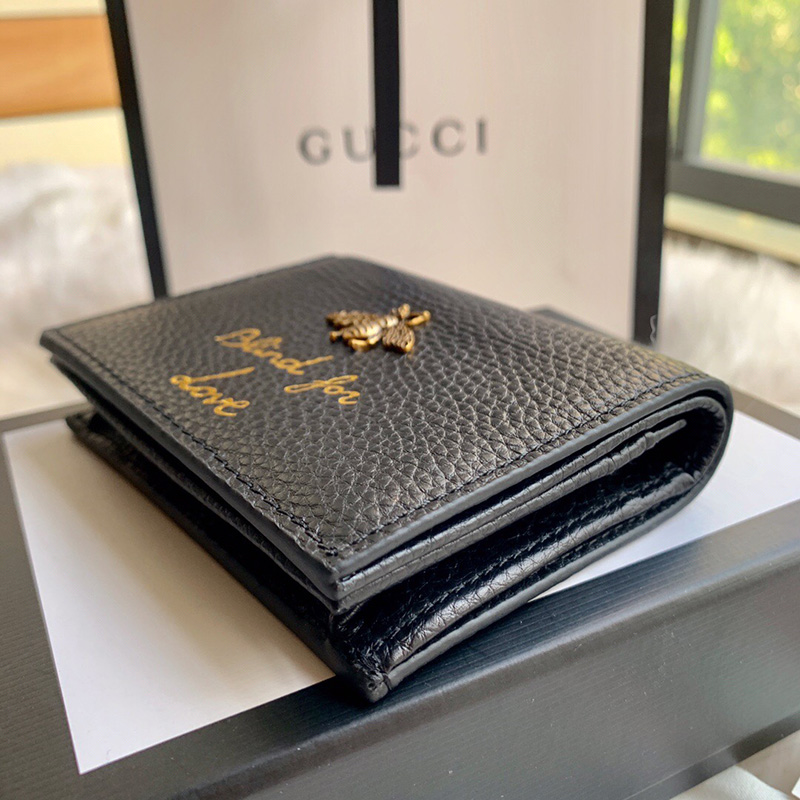460185 Gucci Animalier系列卡包 小蜜蜂短款錢包 黑色