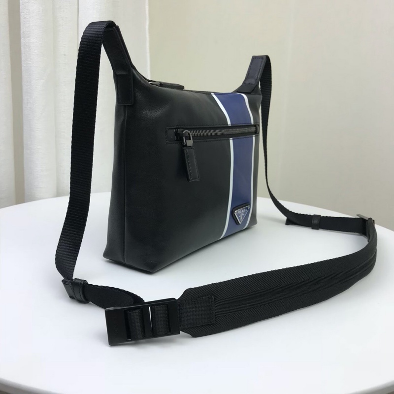 2VH043 Prada普拉達織物和皮革斜挎包 Prada郵差包 黑配藍