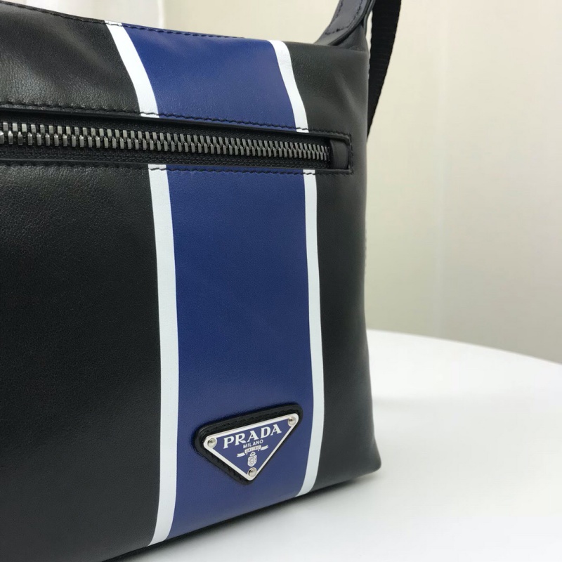 2VH043 Prada普拉達織物和皮革斜挎包 Prada郵差包 黑配藍