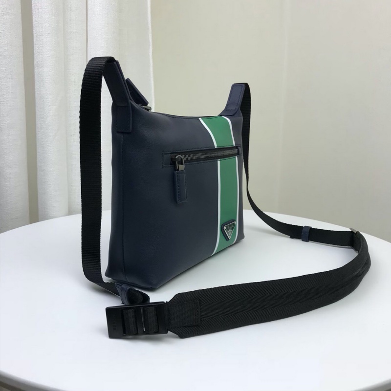 2VH043 Prada普拉達(dá)皮革斜挎包 Prada郵差包 黑配藍(lán)