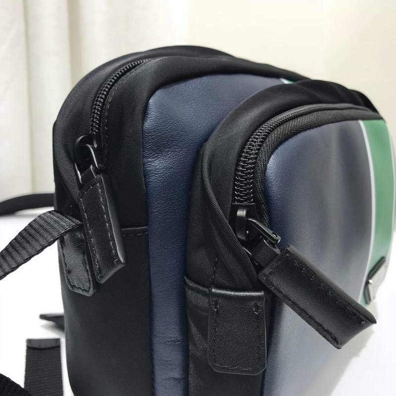 2VH043 Prada普拉達織物和皮革斜挎包 Prada郵差包 黑配綠
