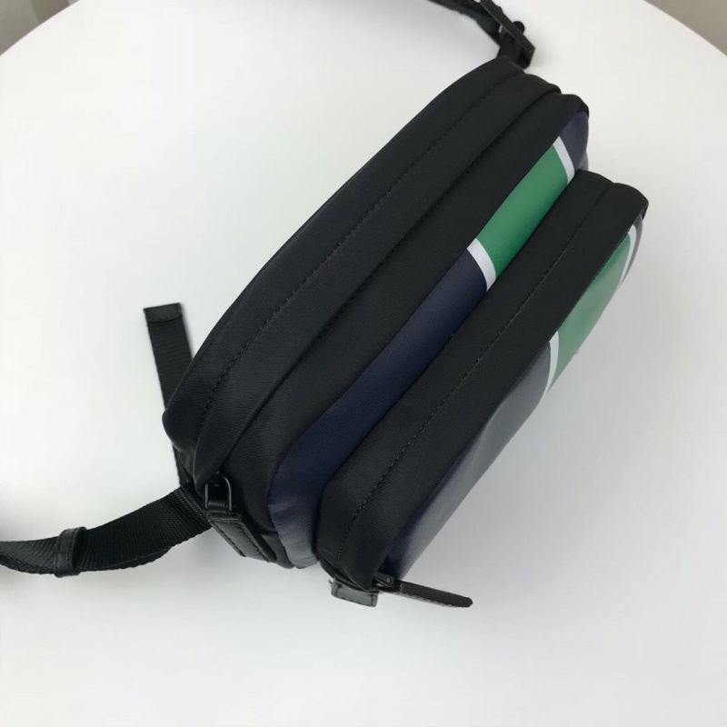 2VH043 Prada普拉達織物和皮革斜挎包 Prada郵差包 黑配綠