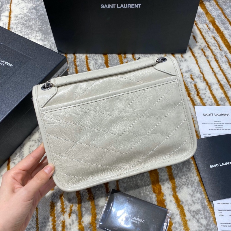 533037 YSL圣羅蘭 Niki baby 迷你復(fù)古褶皺真皮包 奶白色