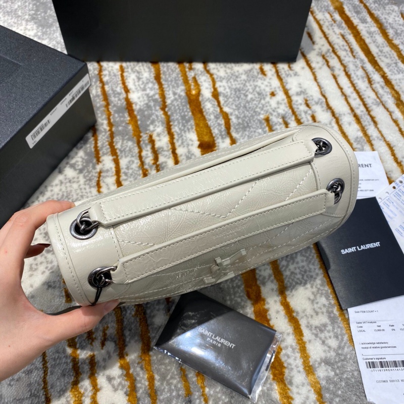 533037 YSL圣羅蘭 Niki baby 迷你復(fù)古褶皺真皮包 奶白色