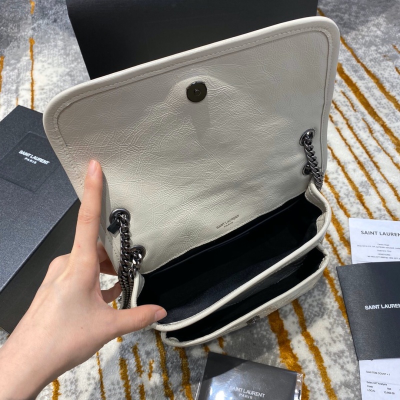 533037 YSL圣羅蘭 Niki baby 迷你復(fù)古褶皺真皮包 奶白色