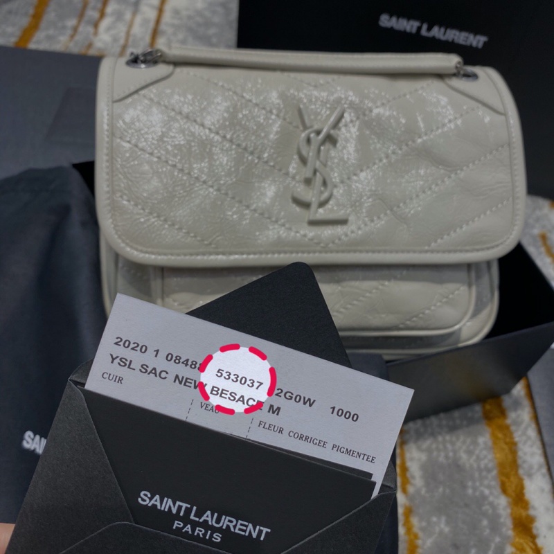 533037 YSL圣羅蘭 Niki baby 迷你復(fù)古褶皺真皮包 奶白色