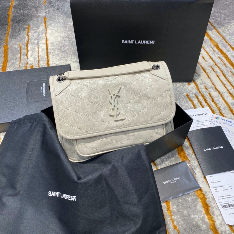 533037 YSL圣羅蘭 Niki baby 迷你復(fù)古褶皺真皮包 奶白色
