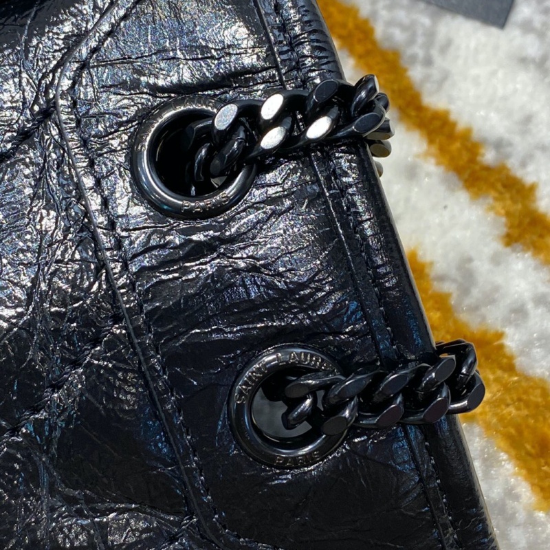 533037 YSL圣羅蘭 Niki baby 迷你復古褶皺真皮包 藍灰色