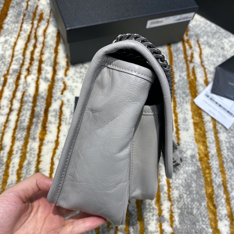 533037 YSL圣羅蘭 Niki baby 迷你復古褶皺真皮包 銀灰色