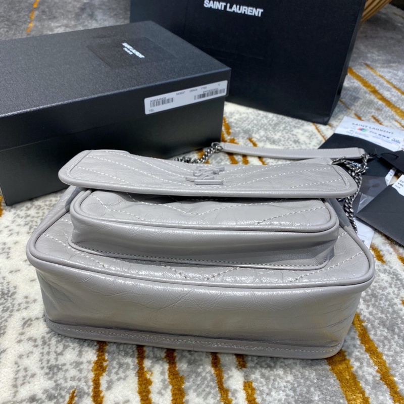 533037 YSL圣羅蘭 Niki baby 迷你復古褶皺真皮包 銀灰色