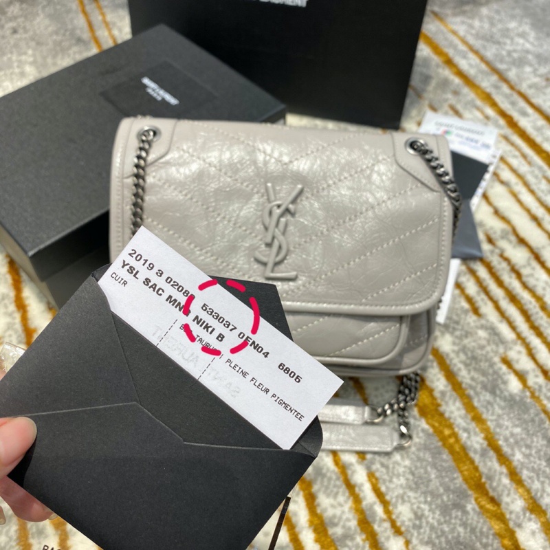 533037 YSL圣羅蘭 Niki baby 迷你復古褶皺真皮包 銀灰色