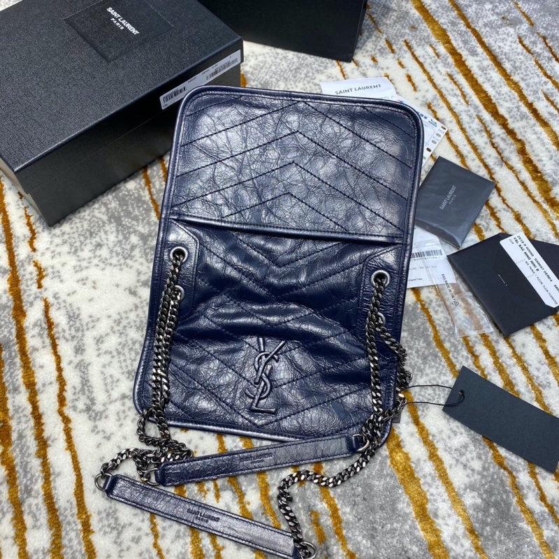 533037 YSL圣羅蘭 Niki baby 迷你復古褶皺真皮包 藏藍色