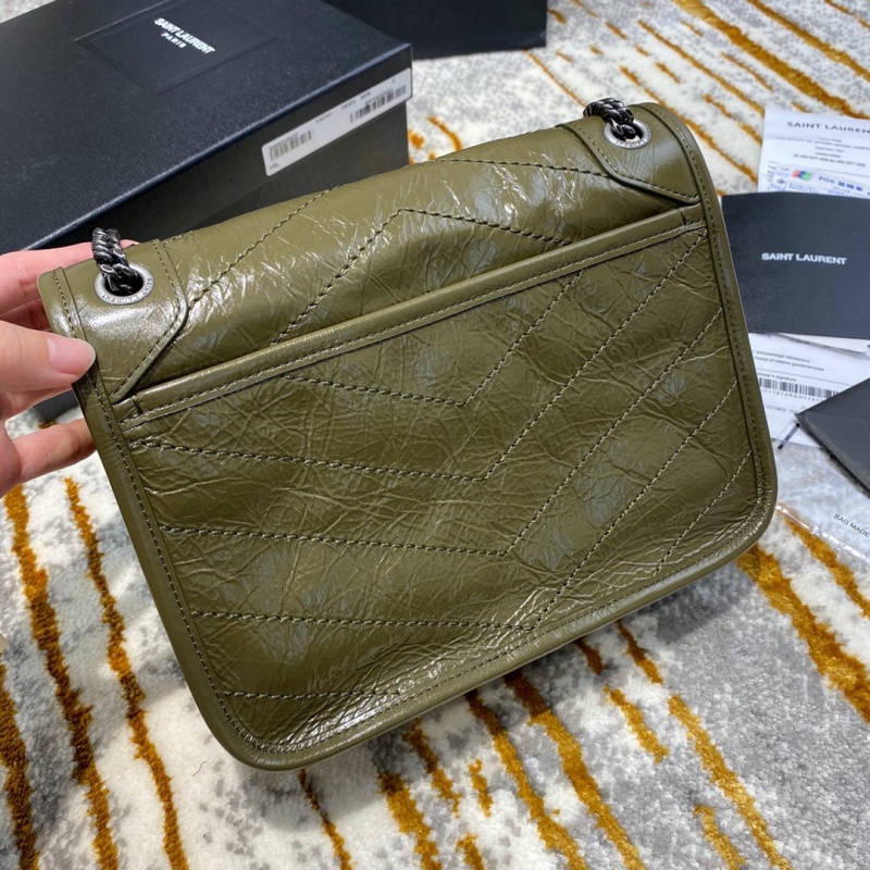 533037 YSL圣羅蘭 Niki baby 迷你復(fù)古褶皺真皮包 橄欖綠