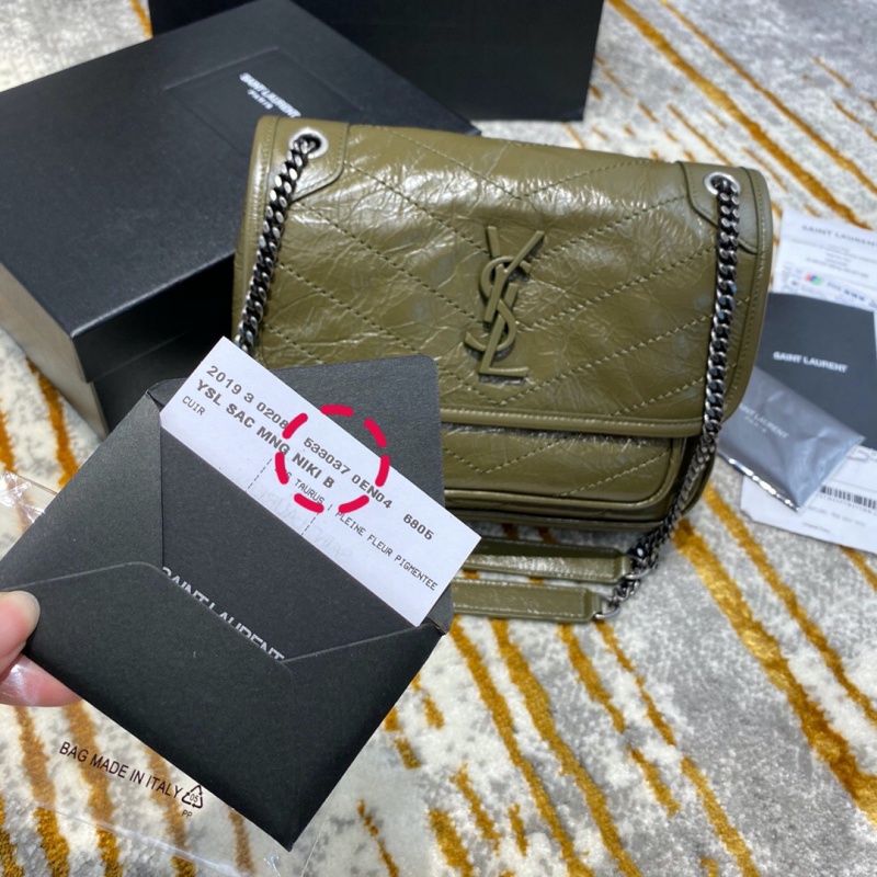 533037 YSL圣羅蘭 Niki baby 迷你復(fù)古褶皺真皮包 橄欖綠