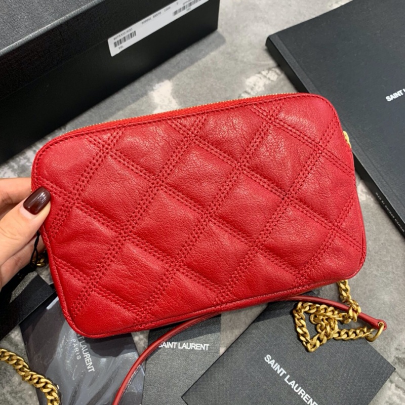 6089411 YSL圣羅蘭 BECKY雙拉鏈絎縫小羊皮手拿包 YSL包包 紅色