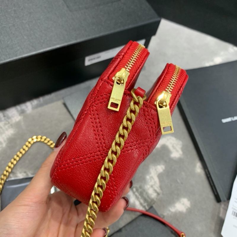 6089411 YSL圣羅蘭 BECKY雙拉鏈絎縫小羊皮手拿包 YSL包包 紅色