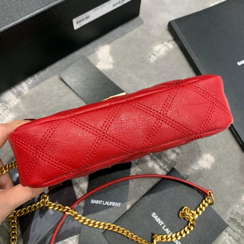 6089411 YSL圣羅蘭 BECKY雙拉鏈絎縫小羊皮手拿包 YSL包包 紅色