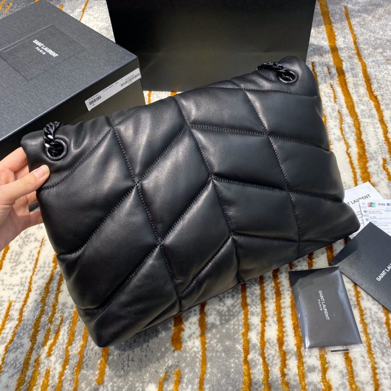 577475 YSL圣羅蘭LOULOU PUFFER中號絎縫褶皺霧面皮革手袋 黑色黑扣