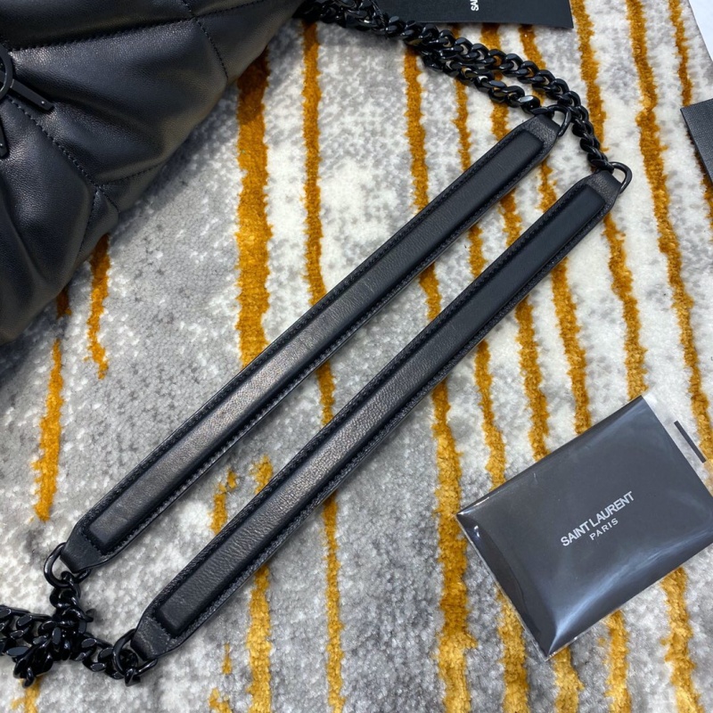 577475 YSL圣羅蘭LOULOU PUFFER中號絎縫褶皺霧面皮革手袋 黑色黑扣