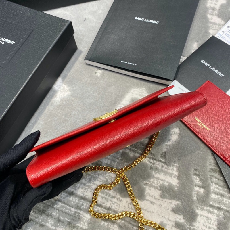 607788 YSL圣羅蘭 Saint Laurent UPTOWN粒面壓印皮革鏈條錢包 紅色