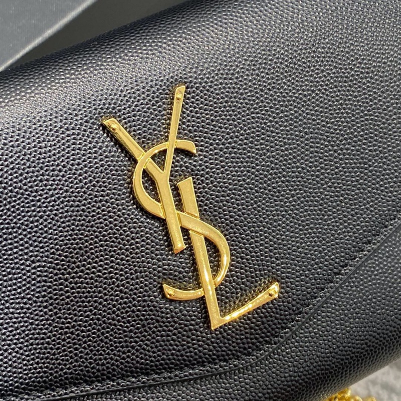 607788 YSL圣羅蘭 UPTOWN粒面壓印皮革鏈條錢包 YSL信封包 黑色