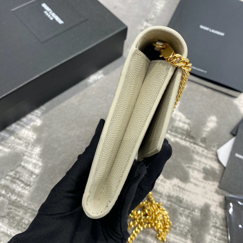 607788 YSL圣羅蘭 UPTOWN粒面壓印皮革鏈條錢包 YSL信封包 白色