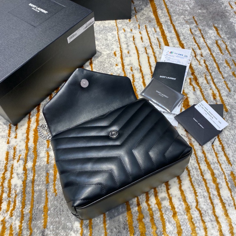 494699 YSL圣羅蘭小號loulou 黑色“y”字形提花真皮鏈條包 黑色銀扣