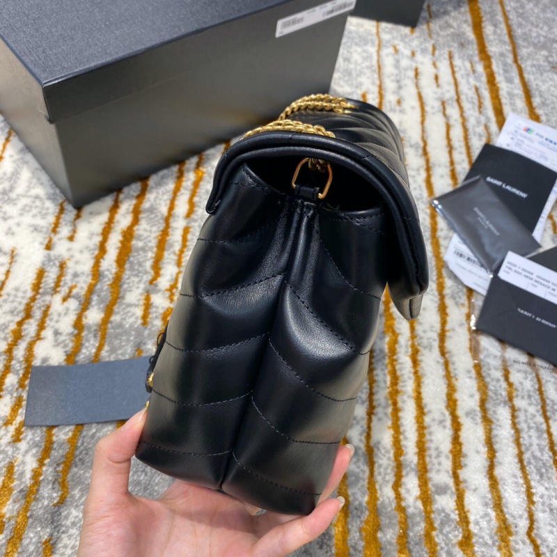 494699 YSL圣羅蘭小號loulou 黑色“y”字形提花真皮鏈條包 黑色金扣