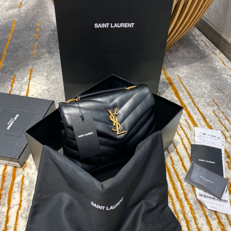 494699 YSL圣羅蘭小號loulou 黑色“y”字形提花真皮鏈條包 黑色金扣