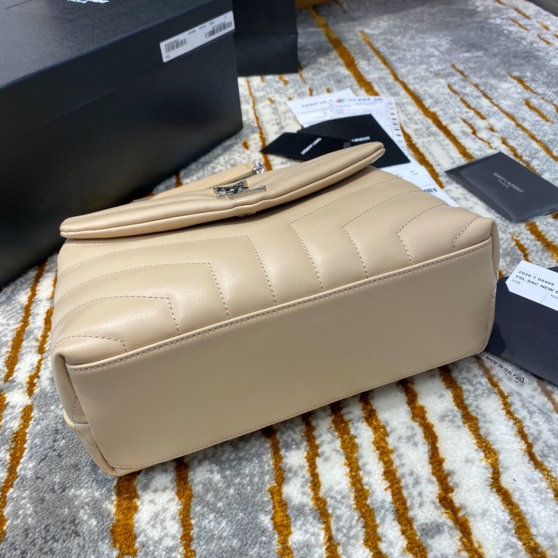 494699 YSL圣羅蘭 Saint Laurent LOULOU小號“Y”型絎縫皮革手袋 杏色銀扣