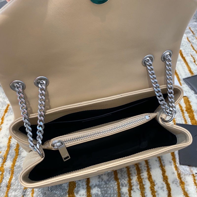 494699 YSL圣羅蘭 Saint Laurent LOULOU小號“Y”型絎縫皮革手袋 杏色銀扣