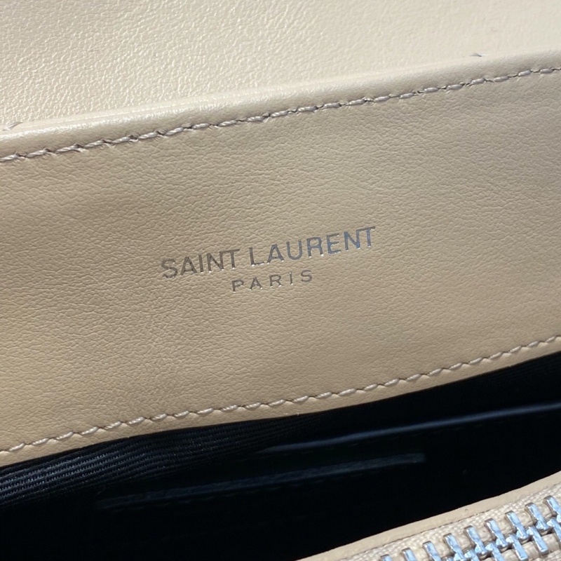 494699 YSL圣羅蘭 Saint Laurent LOULOU小號“Y”型絎縫皮革手袋 杏色銀扣