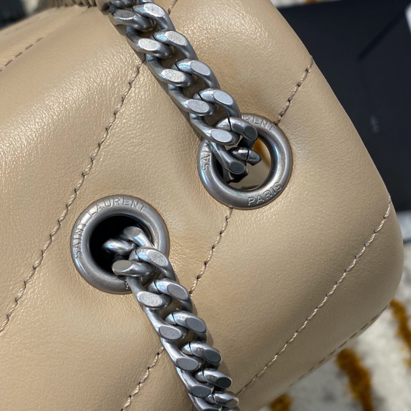 494699 YSL圣羅蘭 Saint Laurent LOULOU小號“Y”型絎縫皮革手袋 杏色銀扣