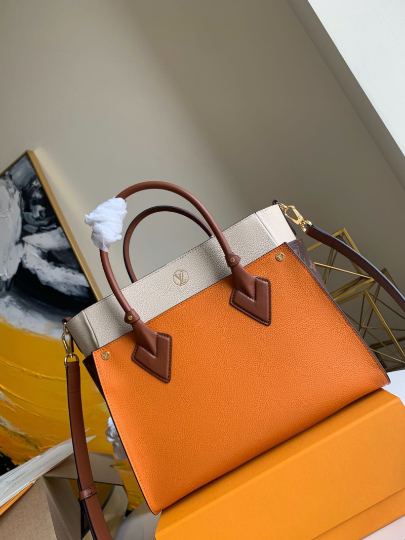 M56077 LV ON MY SIDE 手袋 撞色帆布手提單肩斜挎包 橙色